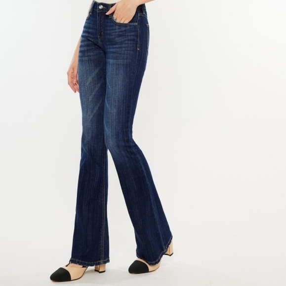 KanCan Flare Mid-Rise Waist Jeans Wide Distressed Classic Slim Fit Denim Pants - Picture 13 of 16